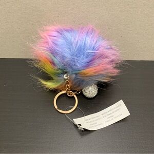 CLAIRE'S Fuzzy Multicolor Ball Key Chain